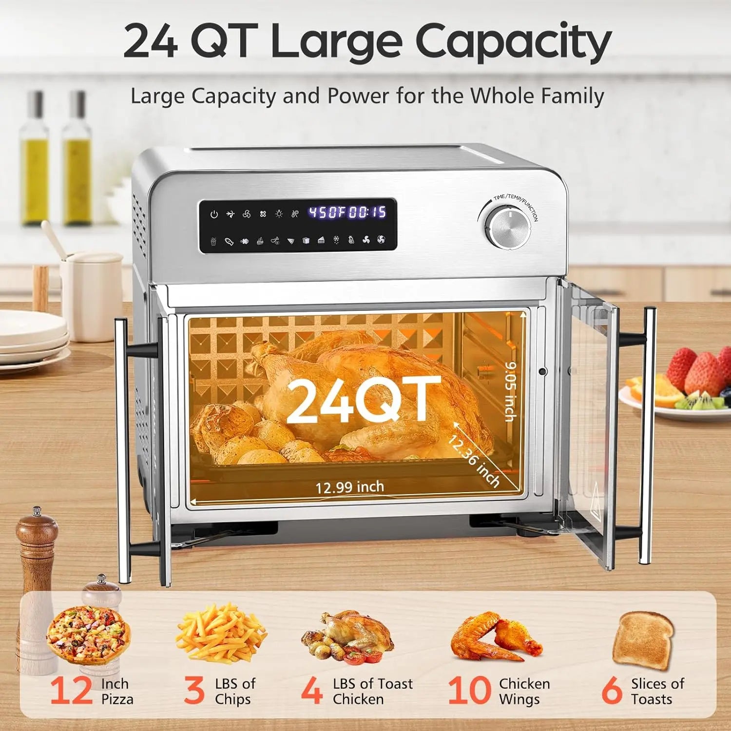10-in-1 French Door Countertop Air Fryer Toaster Oven 24QT