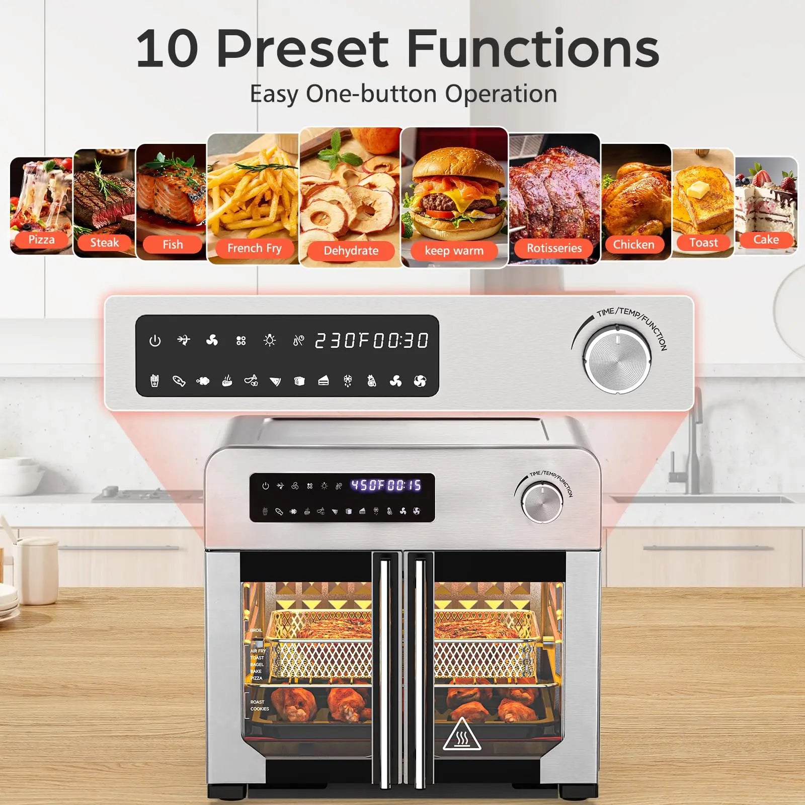 10-in-1 French Door Countertop Air Fryer Toaster Oven 24QT
